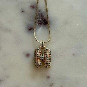 Gold Multicolor Initial “H” Bubble Pendant Necklace
